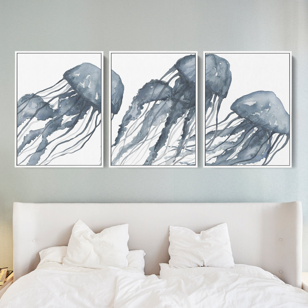 Blue Jellyfish Painting Triptych - Set of 3 - Jetty Home