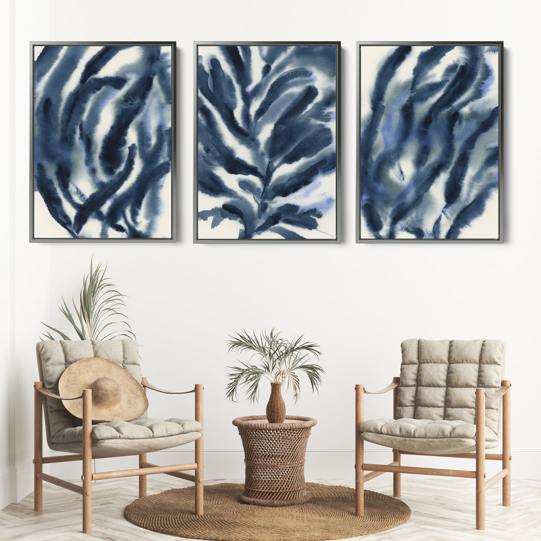 Indigo Seaweed Triptych - Set of 3