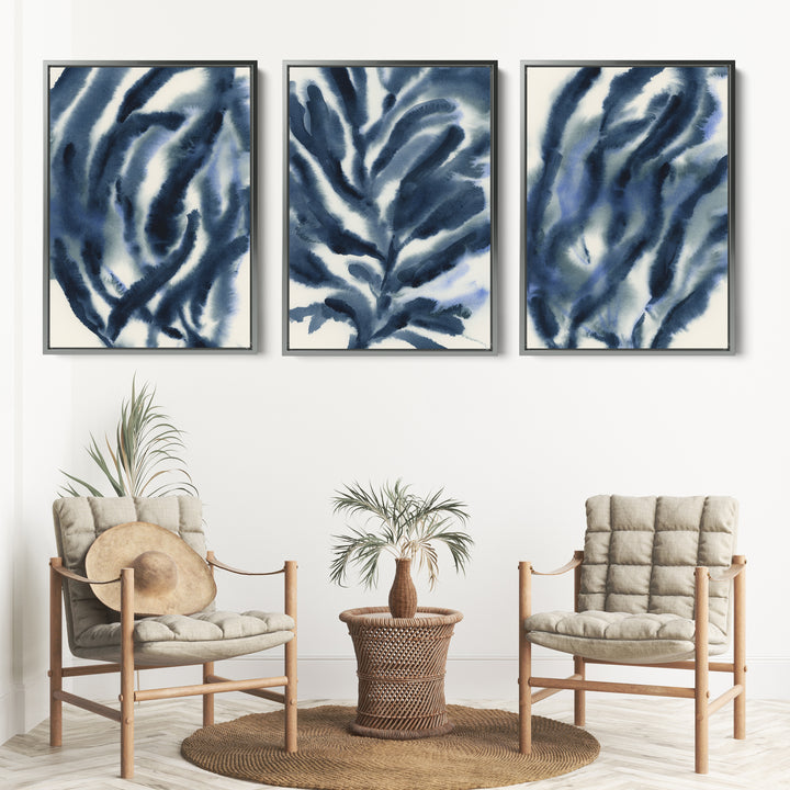 Indigo Seaweed Triptych - Set of 3