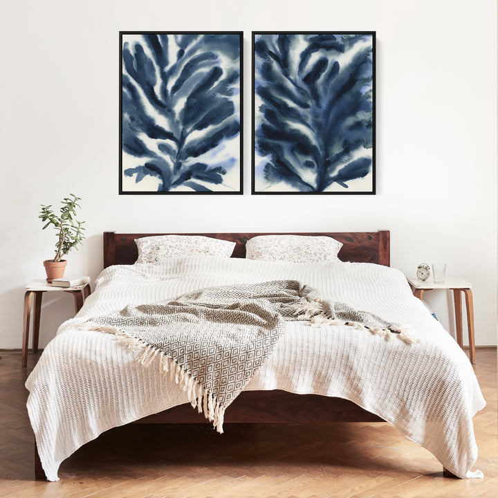 Indigo Seaweed Diptych, No. 2 - Set of 2