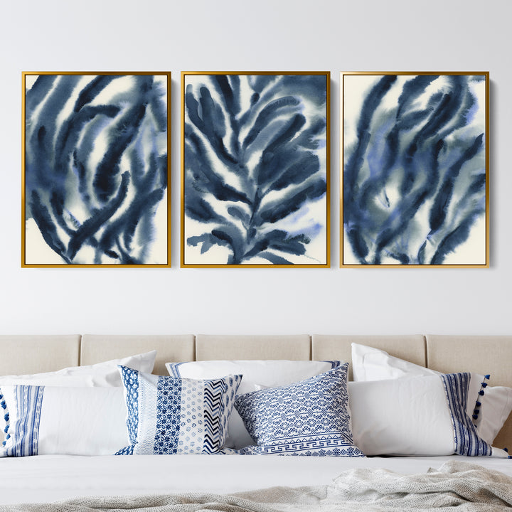 Indigo Seaweed Triptych - Set of 3