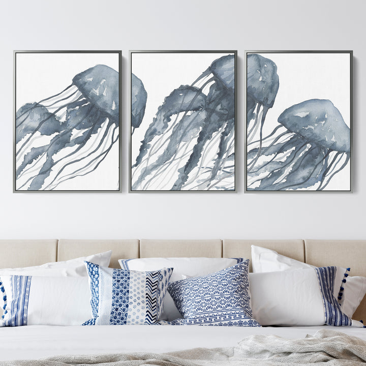 Blue Jellyfish Painting Triptych - Set of 3 - Jetty Home