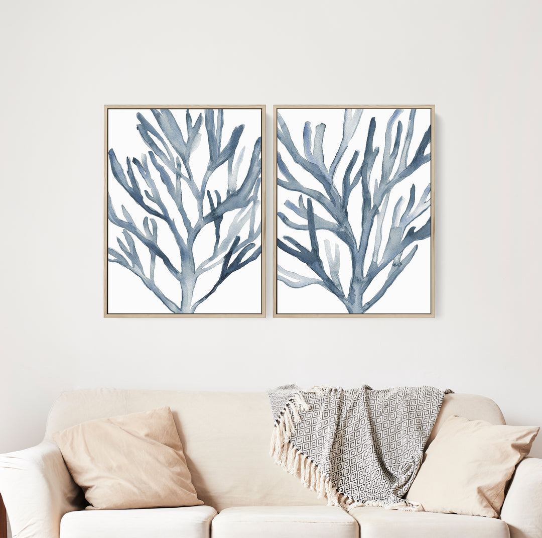 Blue Seaweed Diptych, No. 1 - Set of 2 - Jetty Home