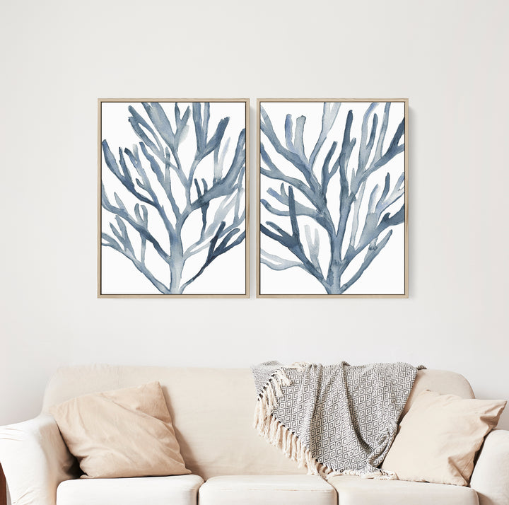 Blue Seaweed Diptych, No. 1 - Set of 2 - Jetty Home