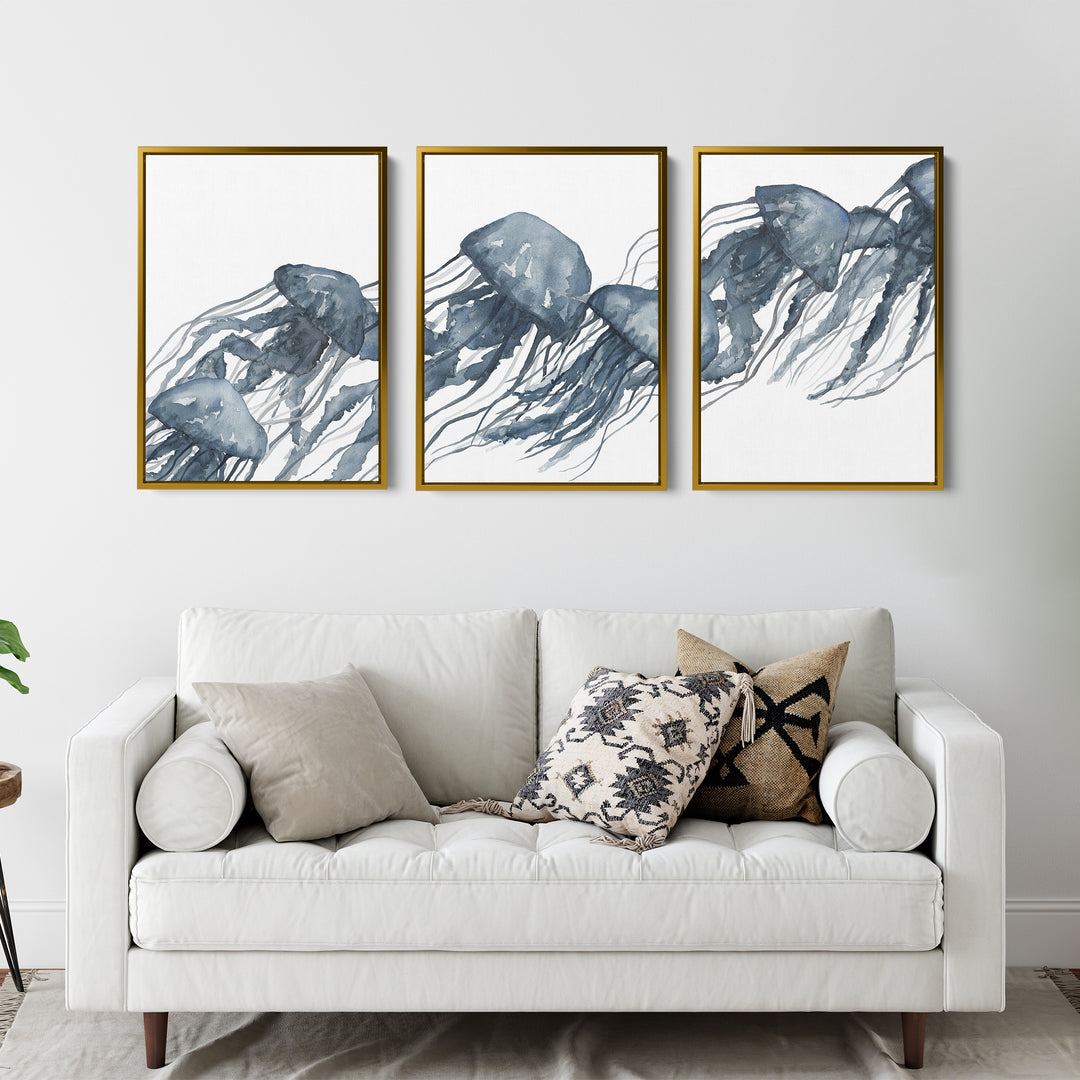 Watercolor Blue Jellyfish Triptych - Set of 3 - Jetty Home