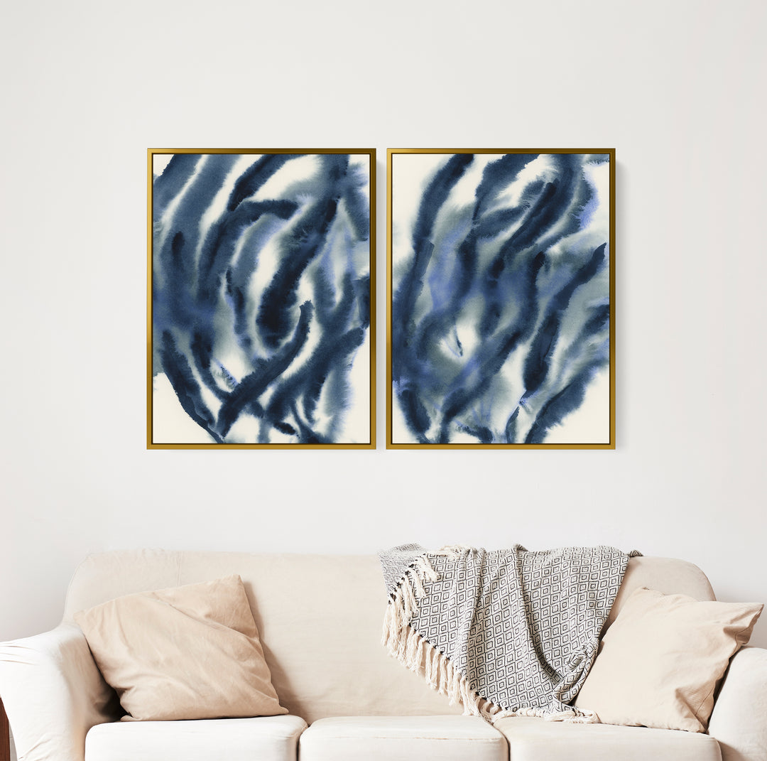 Indigo Seaweed Diptych, No. 1 - Set of 2