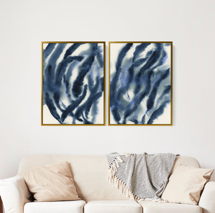 Indigo Seaweed Diptych, No. 1 - Set of 2