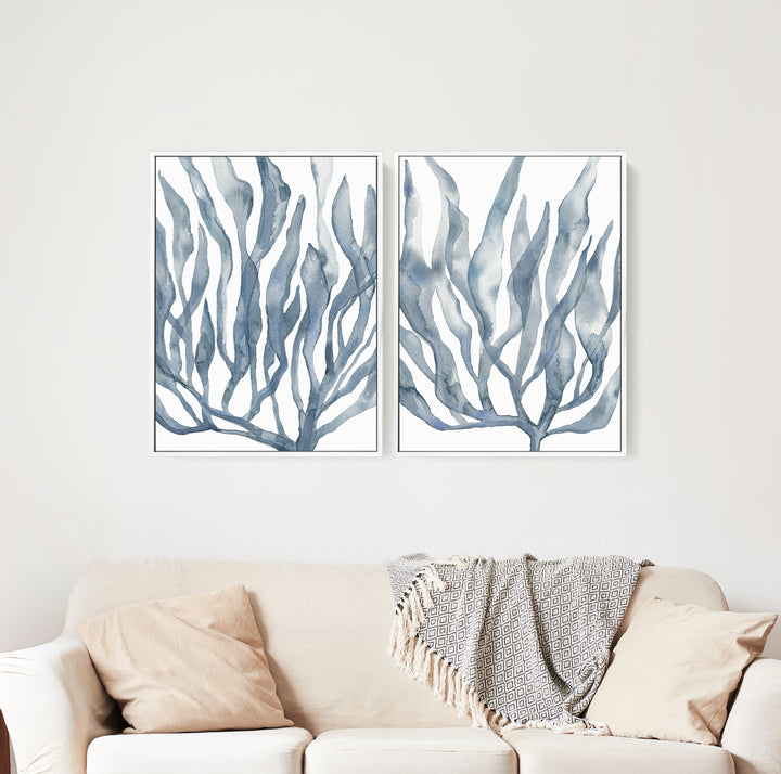 Blue Seaweed Diptych, No. 2 - Set of 2 - Jetty Home