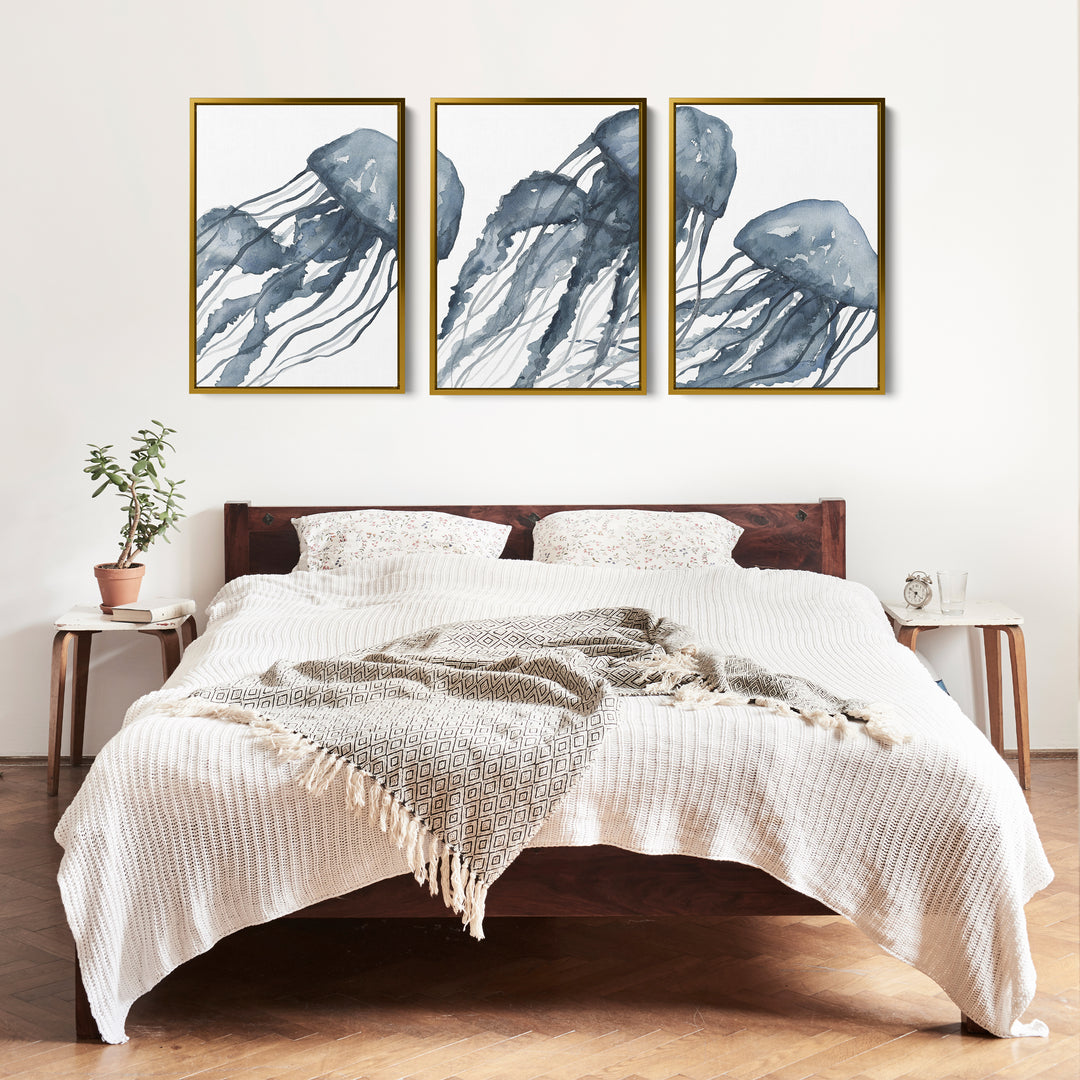 Blue Jellyfish Painting Triptych - Set of 3 - Jetty Home