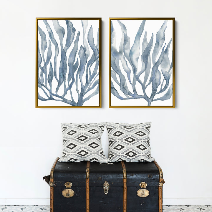Blue Seaweed Diptych, No. 2 - Set of 2 - Jetty Home