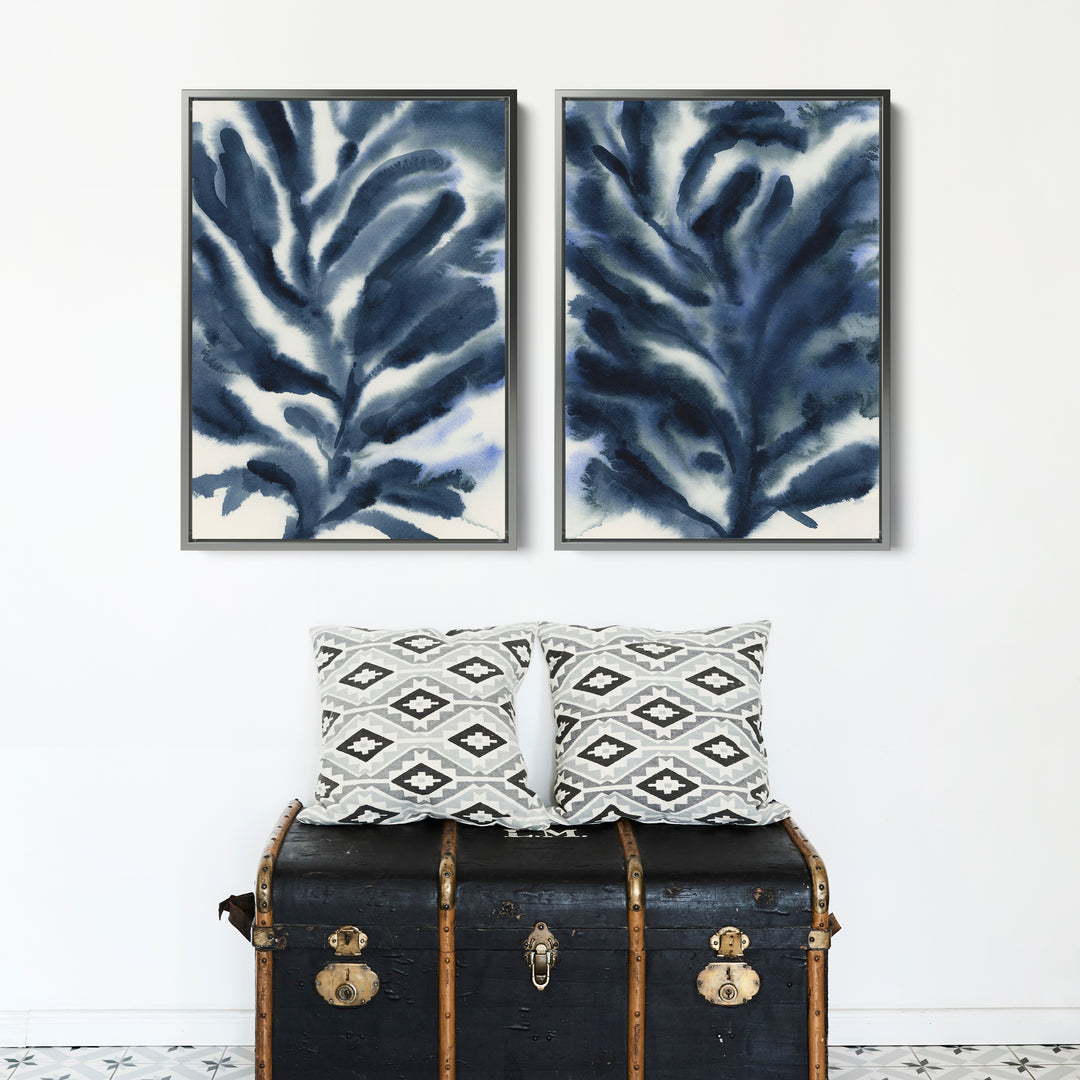 Indigo Seaweed Diptych, No. 2 - Set of 2