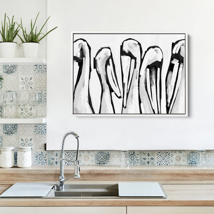 Black & White Pelican Gathering - Jetty Home
