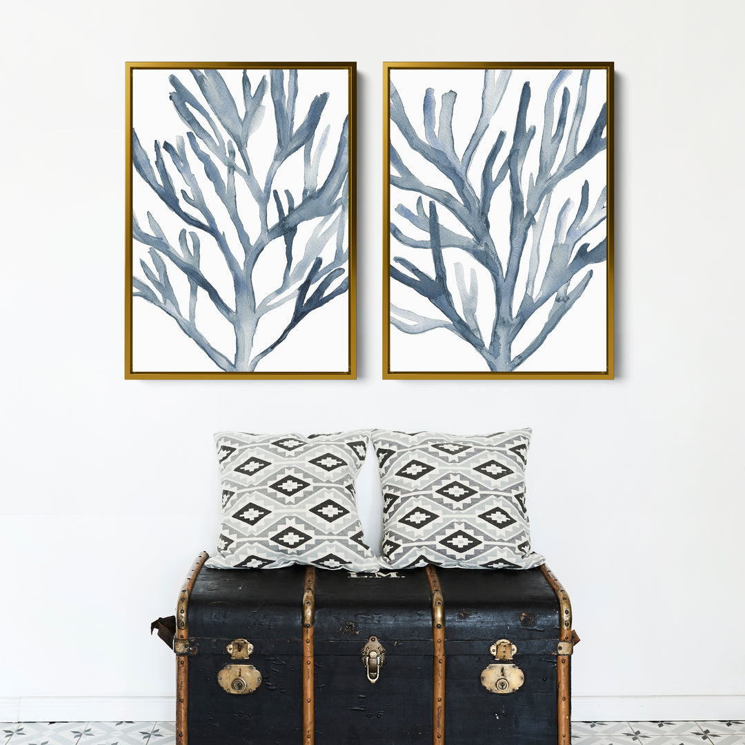 Blue Seaweed Diptych, No. 1 - Set of 2 - Jetty Home