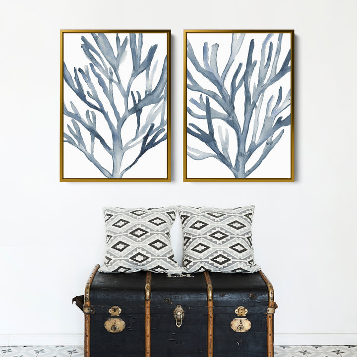 Blue Seaweed Diptych, No. 1 - Set of 2 - Jetty Home