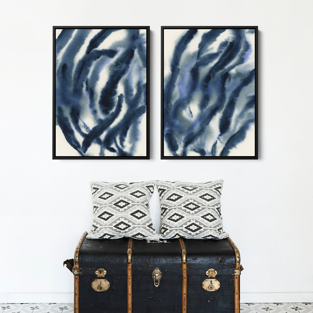 Indigo Seaweed Diptych, No. 1 - Set of 2