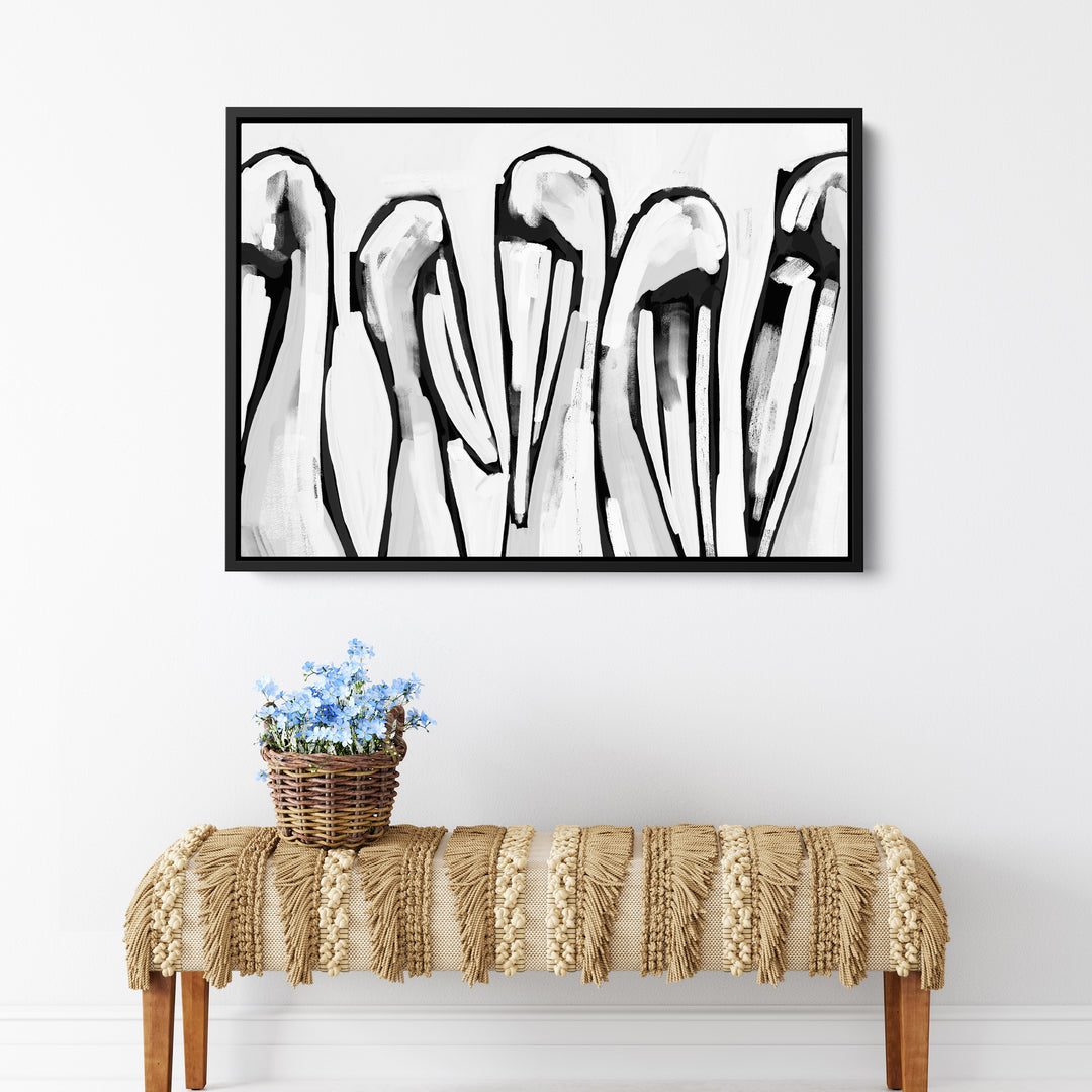 Black & White Pelican Gathering - Jetty Home