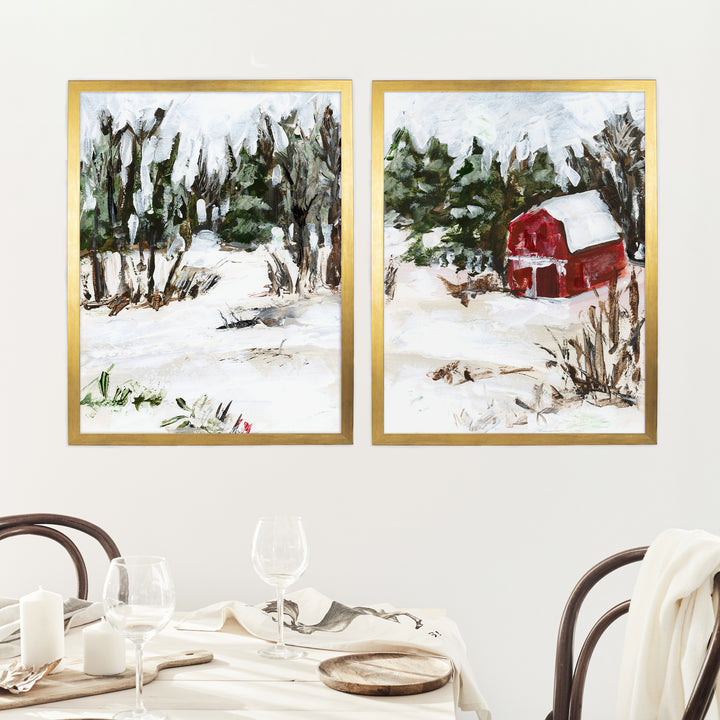 Winter's Barn Diptych - Set of 2