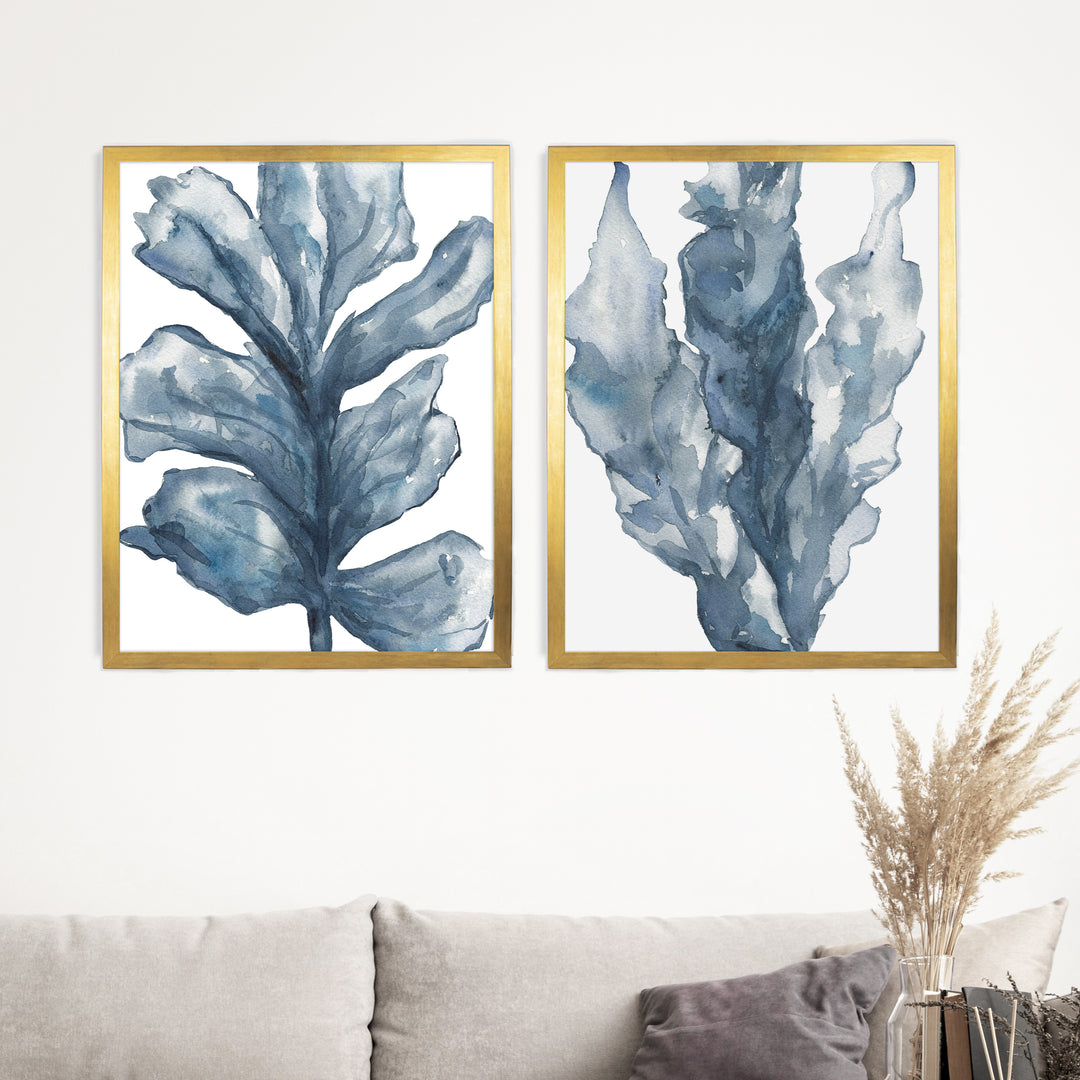 Blue Seaweed Diptych, No. 3 - Set of 2 - Jetty Home