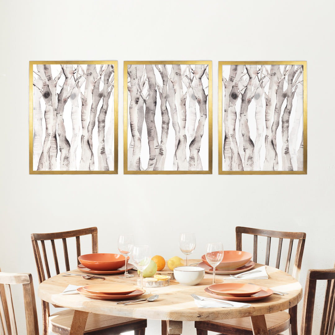 Modern Aspen Birch Tree Watercolor - Set of 3