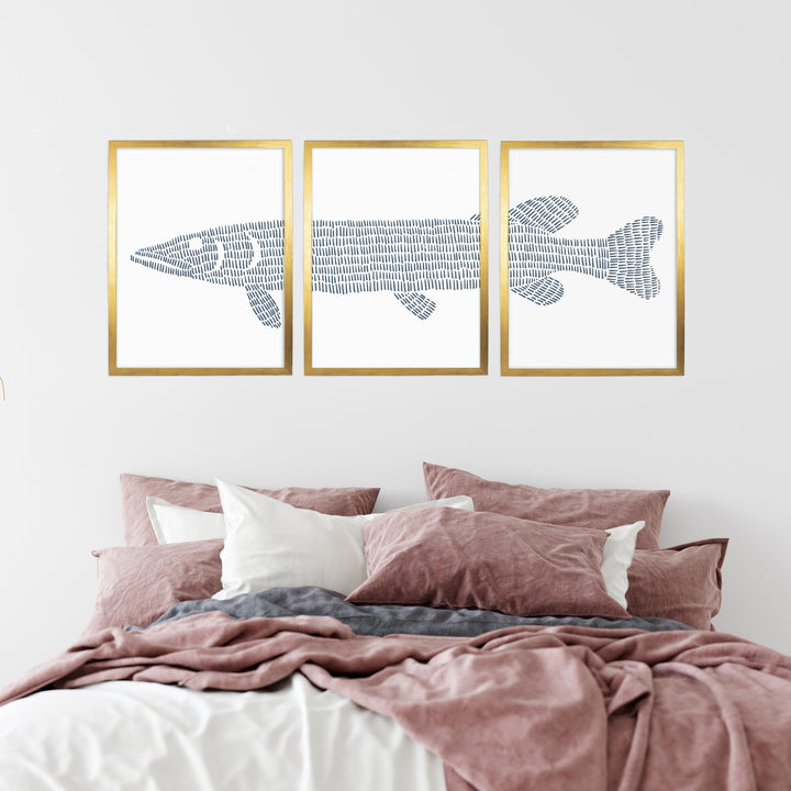 Northern Pike Lake Fish - Set of 3 - Art Prints or Canvases