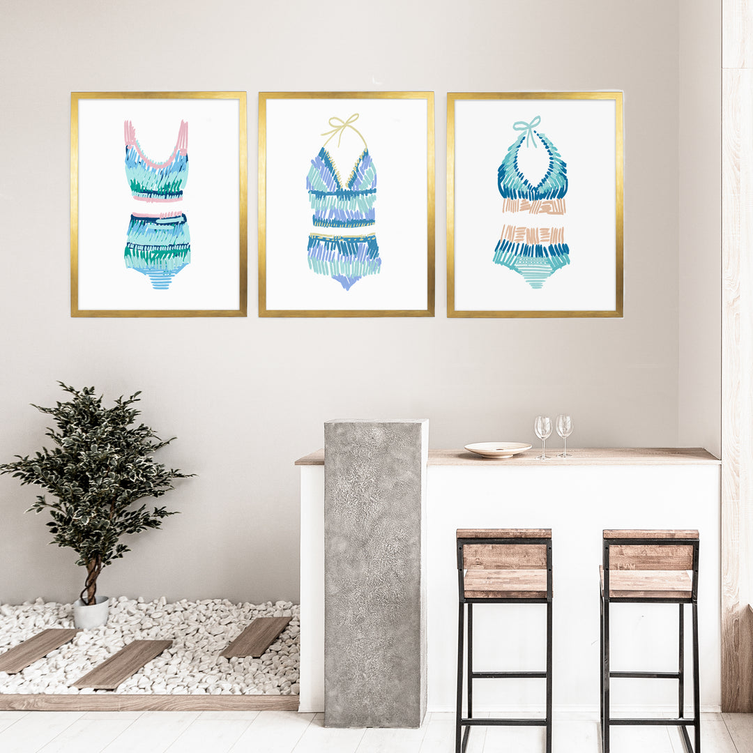 Swim Suit Trio Triptych, No. 1 - Set of 3 - Jetty Home