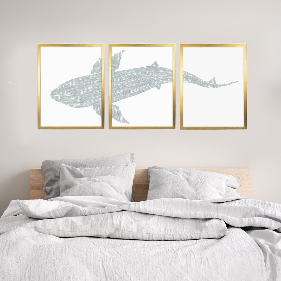 Deconstructed Swimming Shark Triptych - Set of 3