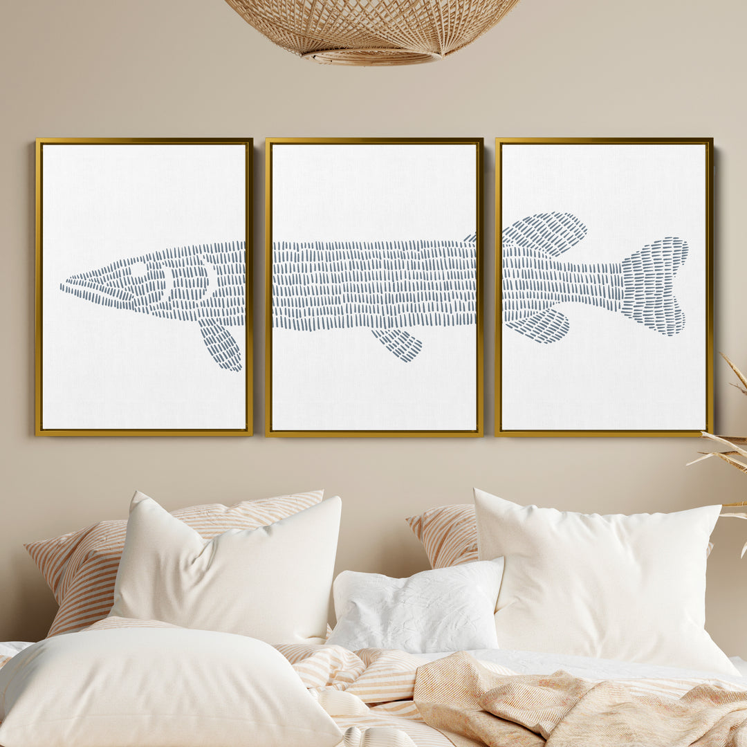 Northern Pike Lake Fish - Set of 3 - Art Prints or Canvases