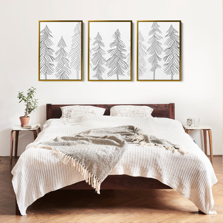 Simple Line Pine Trees - Set of 3