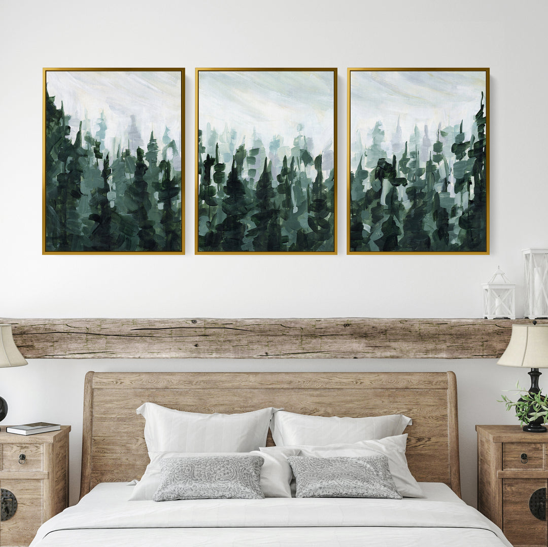 Forest Pine Tree Line Painting - Set of 3