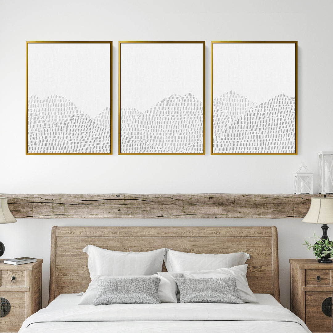 Modern Gray Mountain Landscape Illustration - Set of 3