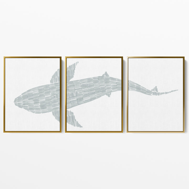 Deconstructed Swimming Shark Triptych - Set of 3