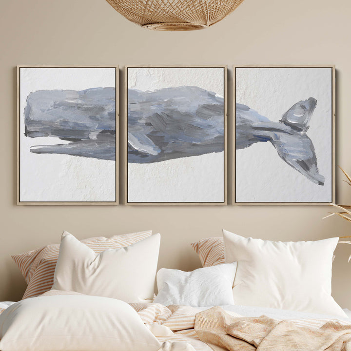 Sperm Whale Painted Triptych - Set of 3