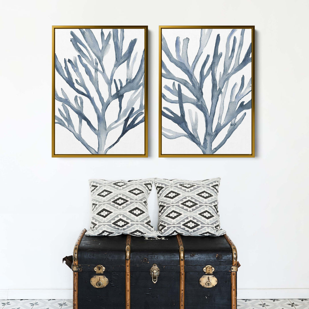 Blue Seaweed Diptych, No. 1 - Set of 2