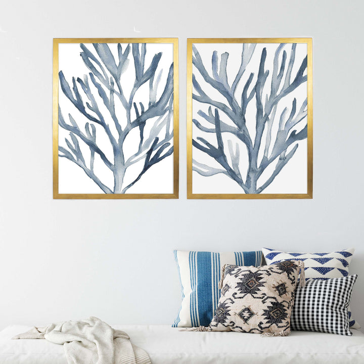 Blue Seaweed Diptych, No. 1 - Set of 2