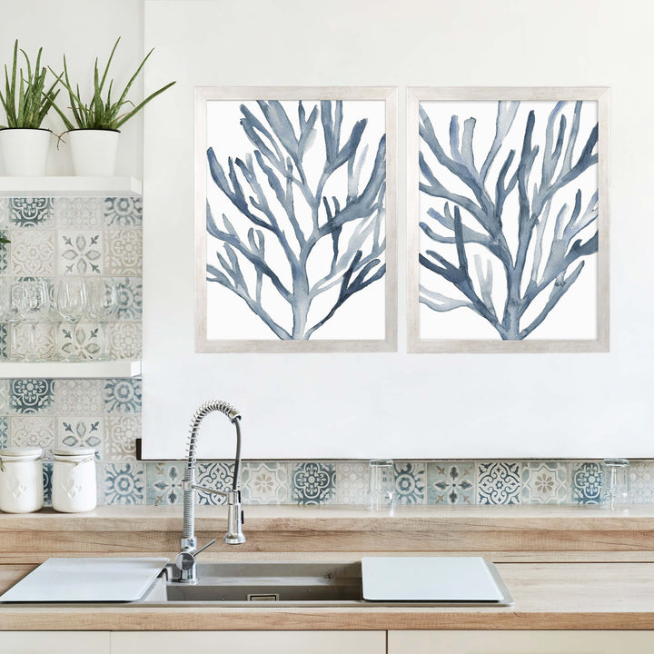 Blue Seaweed Diptych, No. 1 - Set of 2