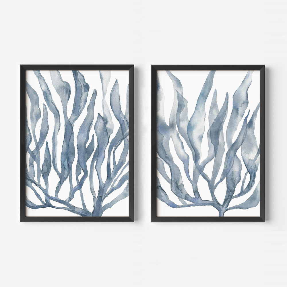 Blue Seaweed Diptych, No. 2 - Set of 2 - Jetty Home