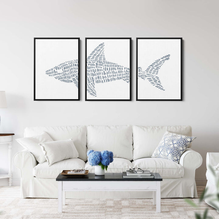 Great White Shark Modern Illustration - Set of 3