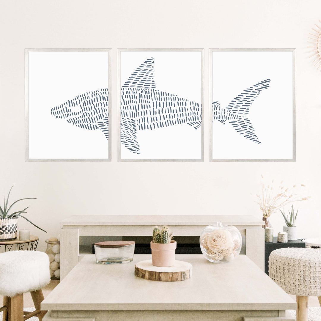 Great White Shark Modern Illustration - Set of 3