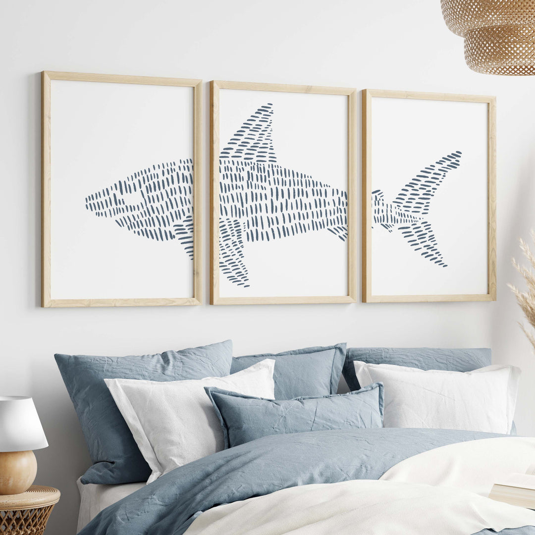 Great White Shark Modern Illustration - Set of 3