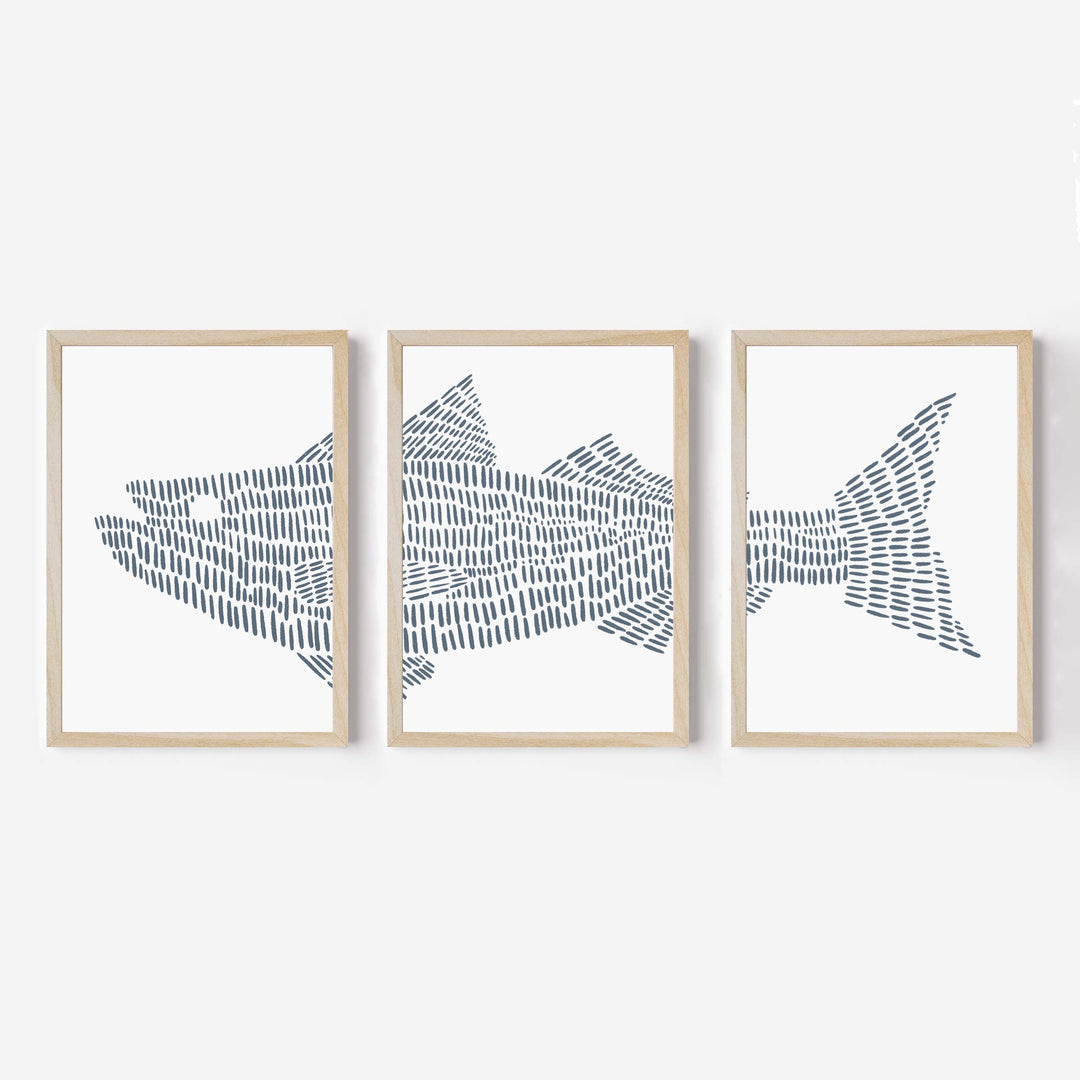 Striped Bass Fish Modern Illustration - Set of 3