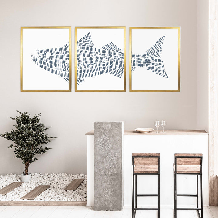 Striped Bass Fish Modern Illustration - Set of 3