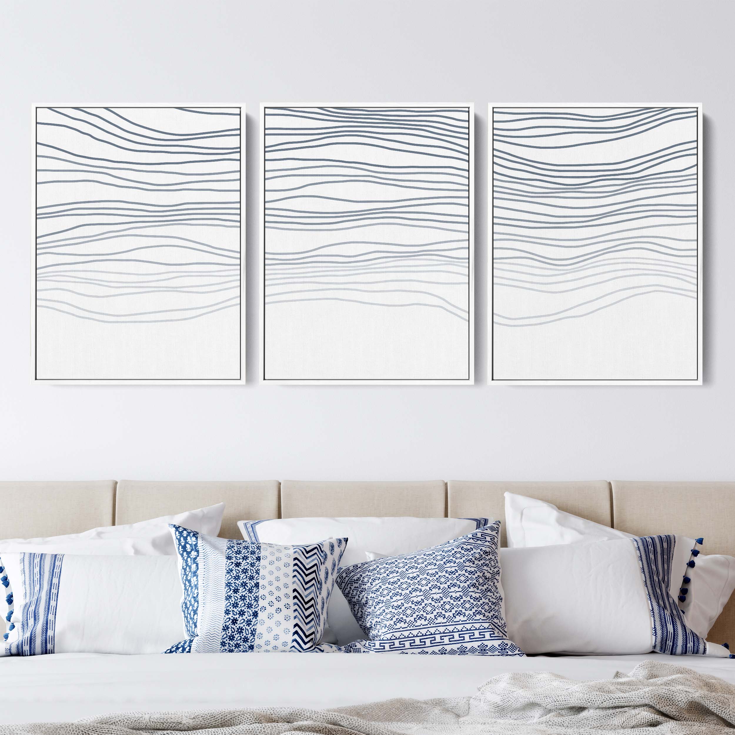 Abstract Line Waves - Set of 3 | Aerial Line Drawing Triptych Artwork ...