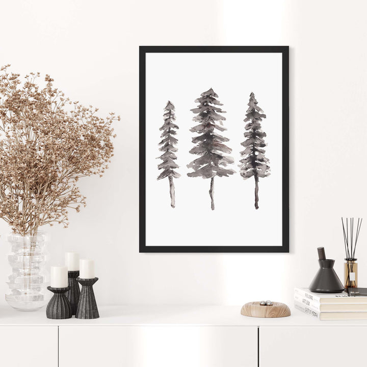 Nordic Pine Tree Ink Painting