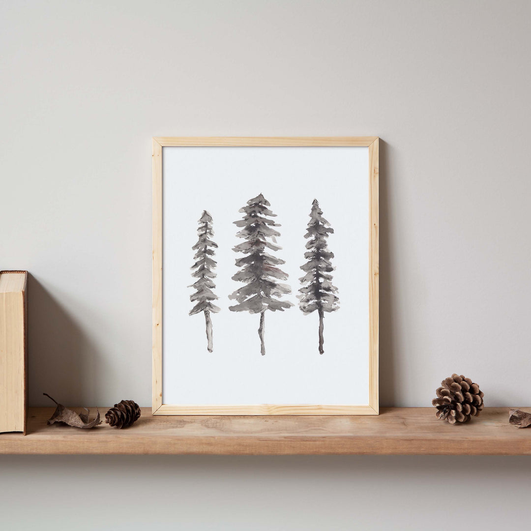 Nordic Pine Tree Ink Painting