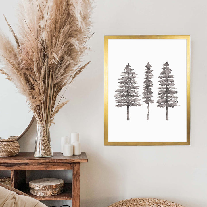 Black + White Pine Tree Trio