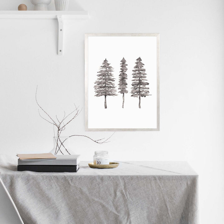 Black + White Pine Tree Trio