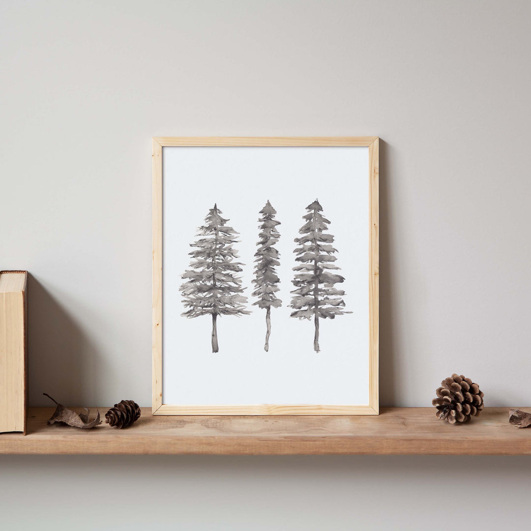 Black + White Pine Tree Trio