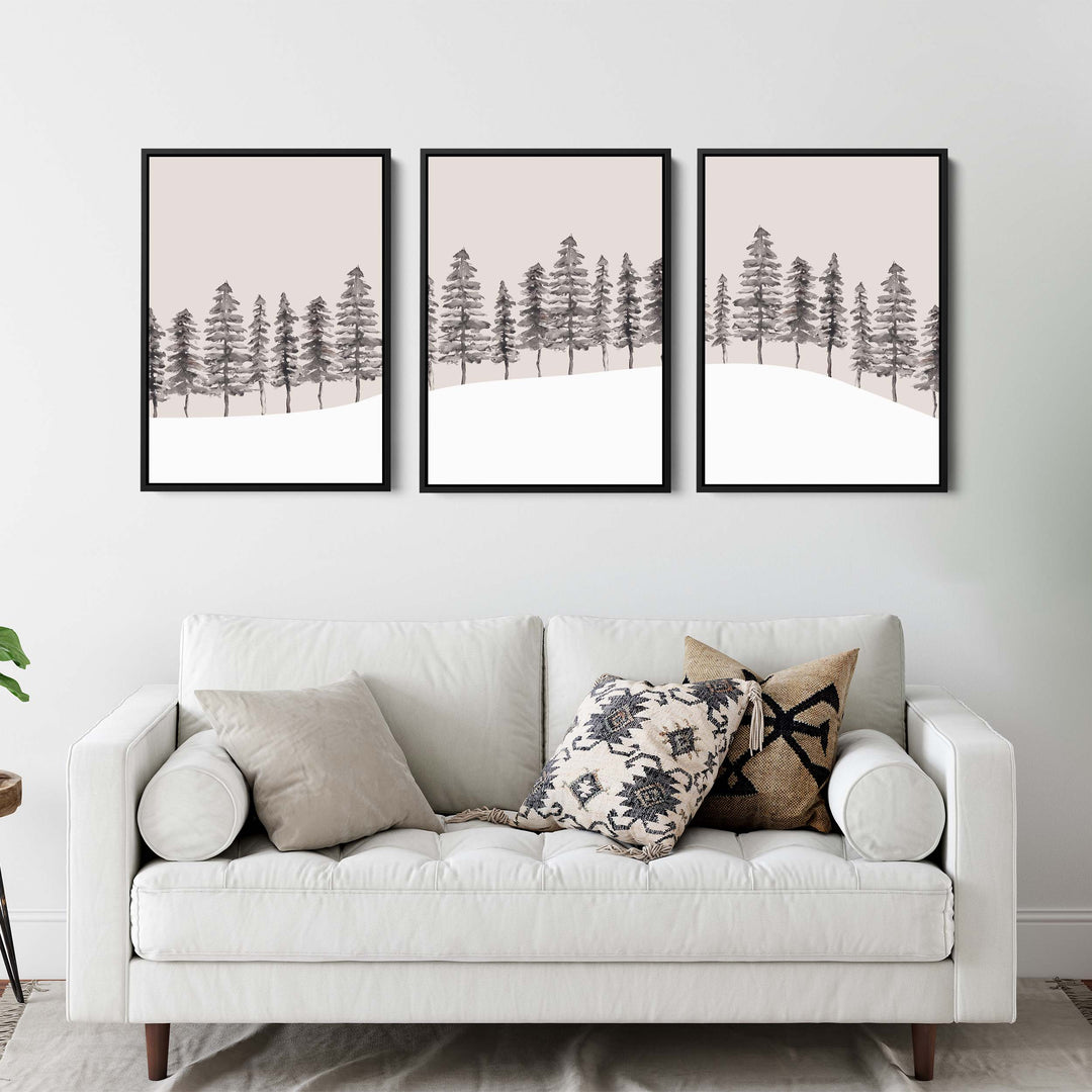 Modern Nordic Pine Tree Triptych - Set of 3