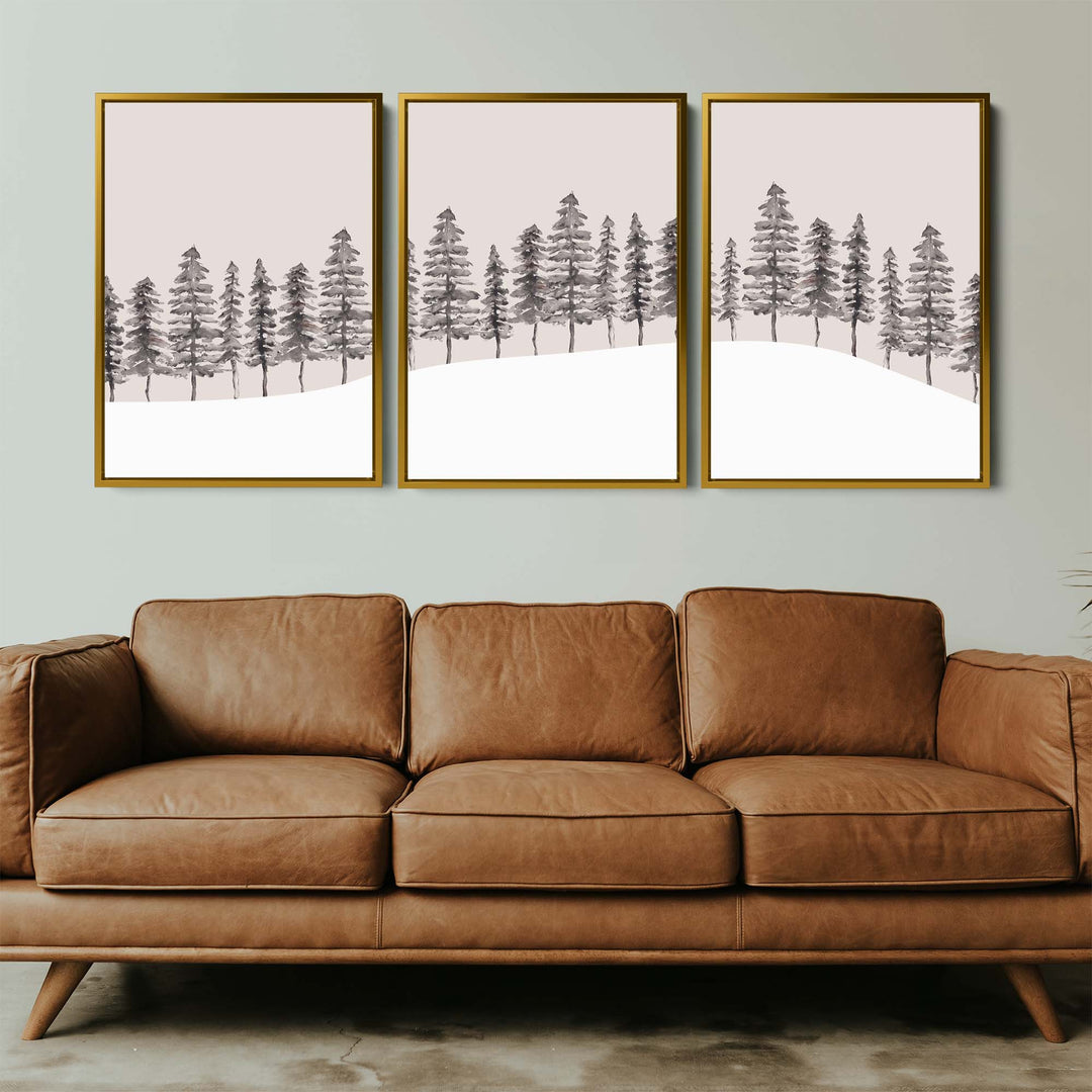 Modern Nordic Pine Tree Triptych - Set of 3