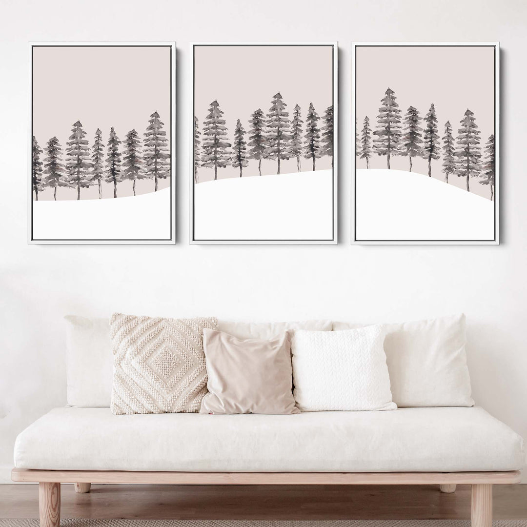 Modern Nordic Pine Tree Triptych - Set of 3